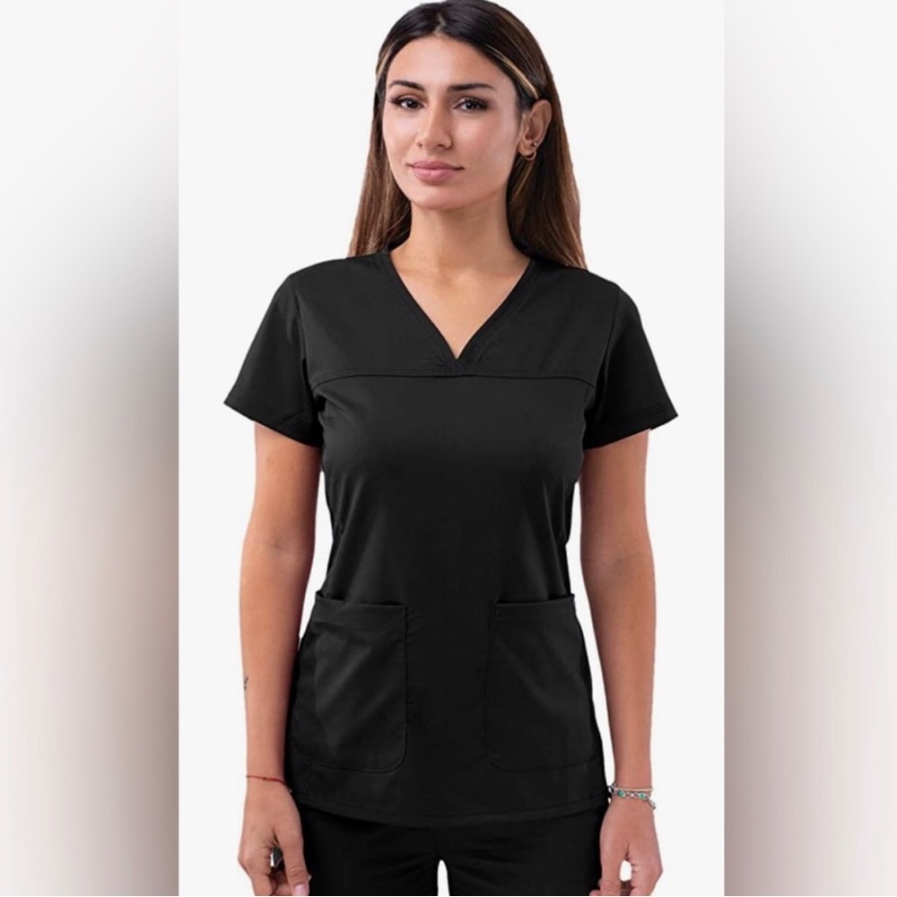 NWT New Adar Pro Sweetheart V-Neck Scrub Top, black color Size XL